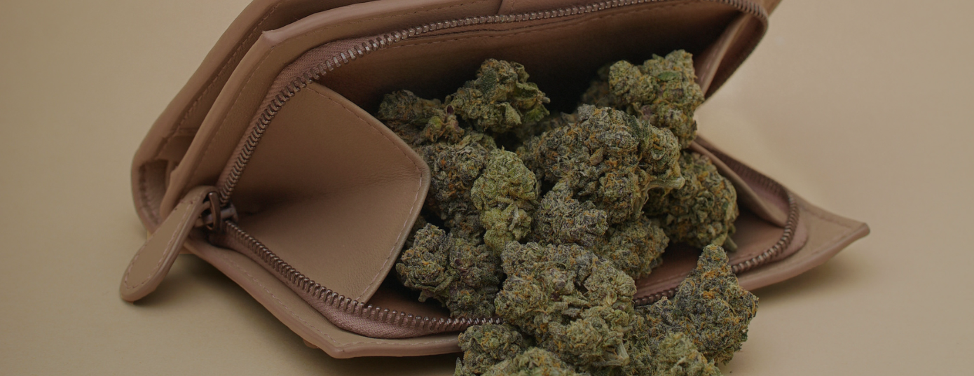 green buds on a pink wallet
