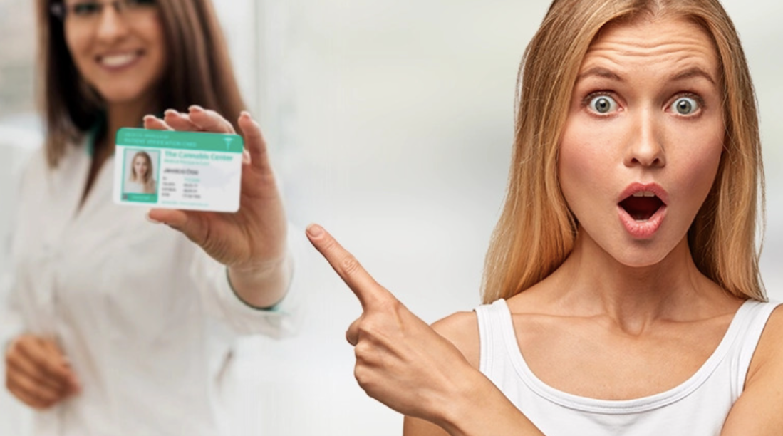 woman surprised by a medical marijuana card