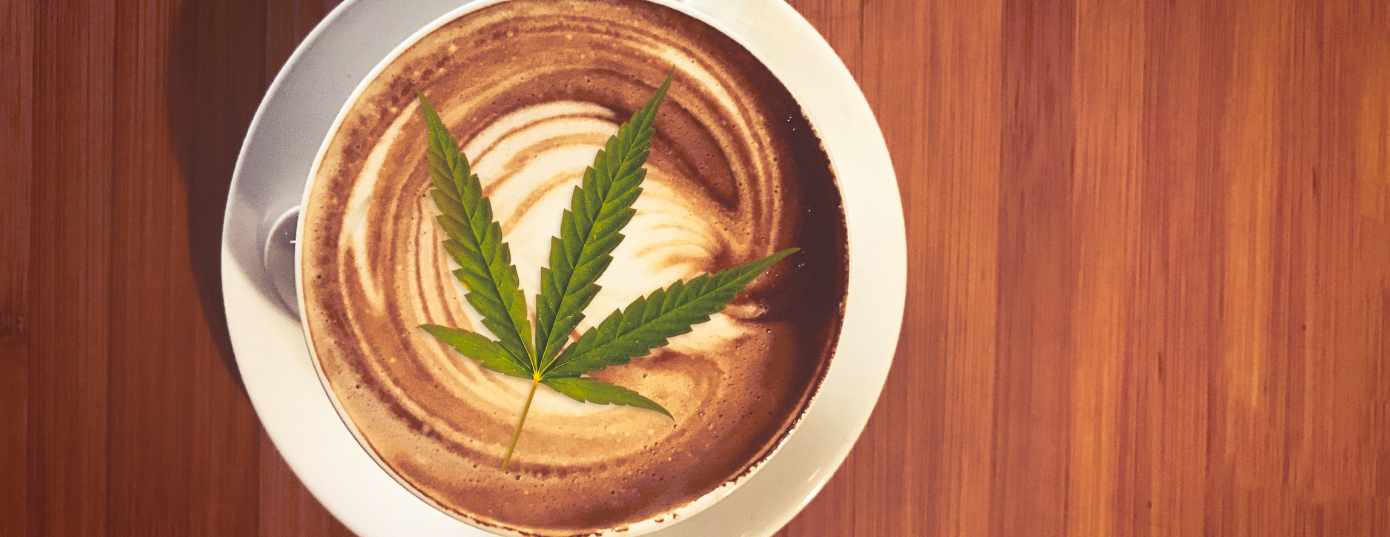 coffee with cannabis leaf