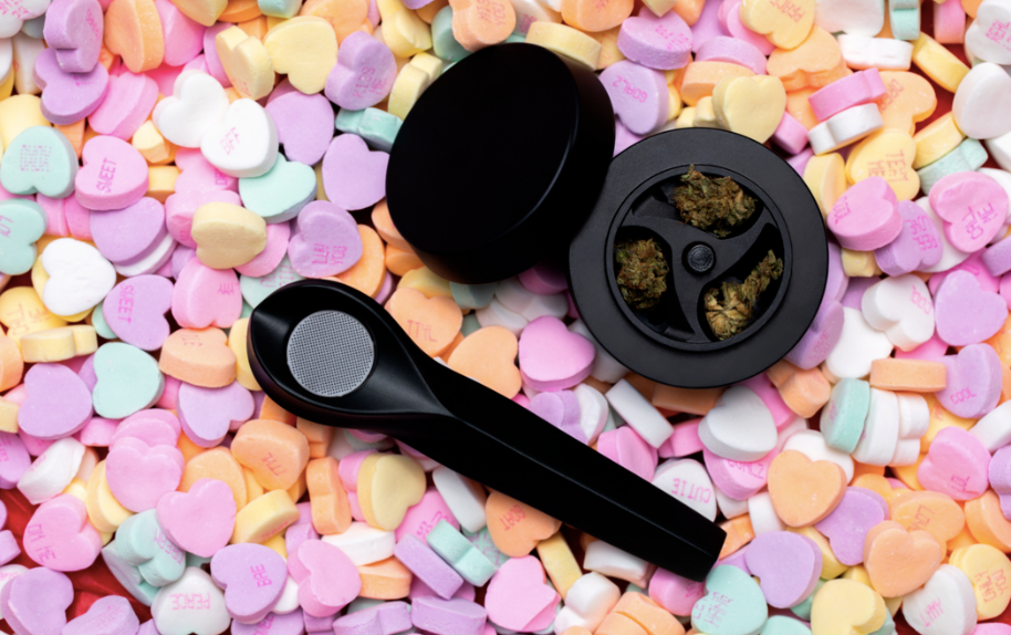 HOJ products over heart candies