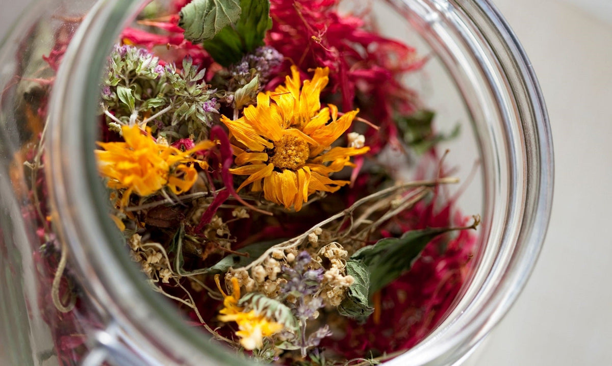 Chamomille and other dry herbs perfect to roll a tea joint
