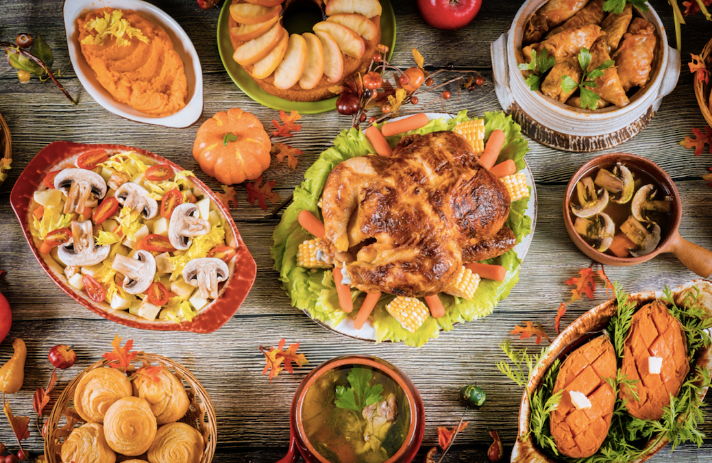 Thanksgiving dinner over table