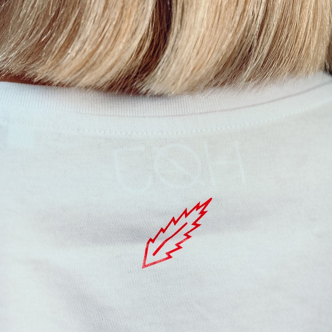 Back of white HOJ tshirt