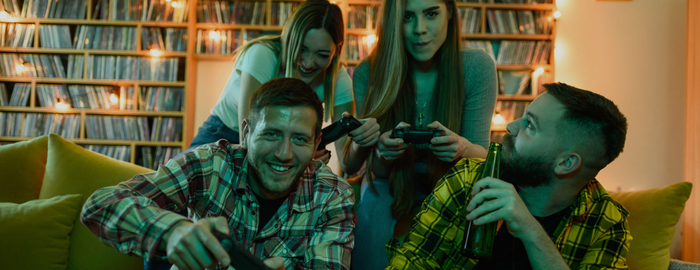 friends playing video games while high