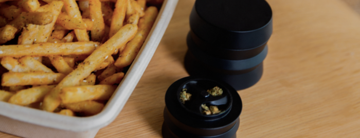 takeout french fries and weed in grinder