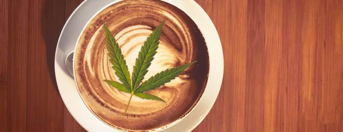 coffee with cannabis leaf