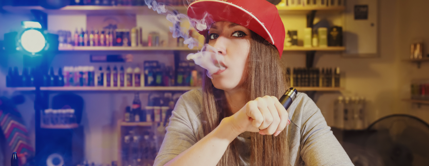 woman smoking on a smoke shop