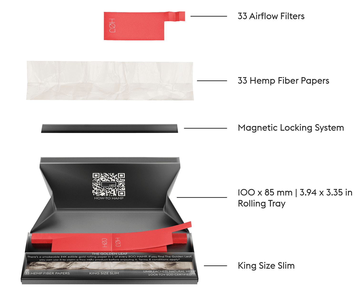 HAMP rolling papers kit with specifications